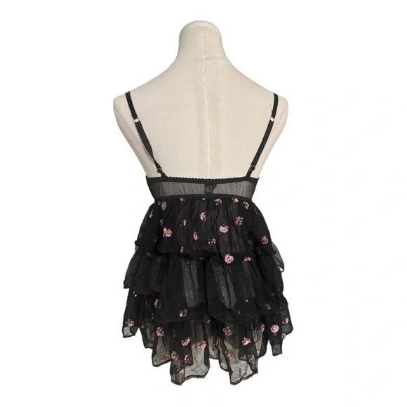 VICTORIA’S SECRET Sexy Little Things… Black Pink Ruffle Mesh Lingerie Corset 34C